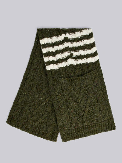 Shop Thom Browne 4-bar Aran Cable Scarf In Green