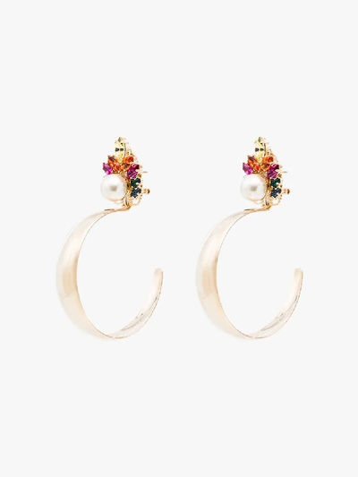 Shop Anton Heunis Multicoloured Crystal Cluster Hoop Earrings In Gold