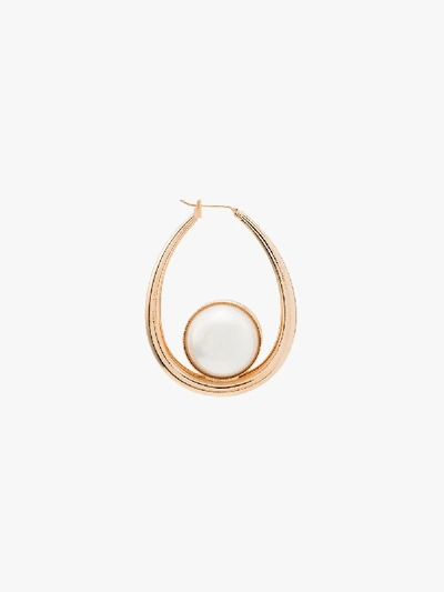 Shop Anton Heunis Gold Tone Pearl Oval Hoop Earrings In White