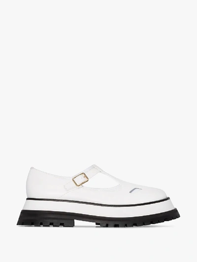 Shop Burberry White Aldwych Leather Mary Jane Flats