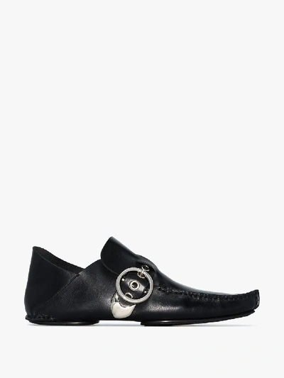 Shop Loewe Black Buckled Leather Loafers