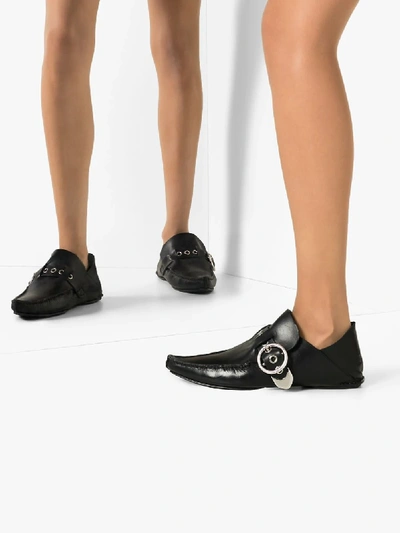 Shop Loewe Black Buckled Leather Loafers