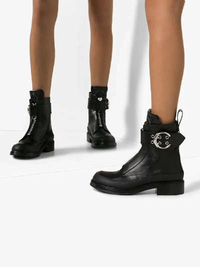 Shop Chloé Black Roy Buckled Leather Ankle Boots