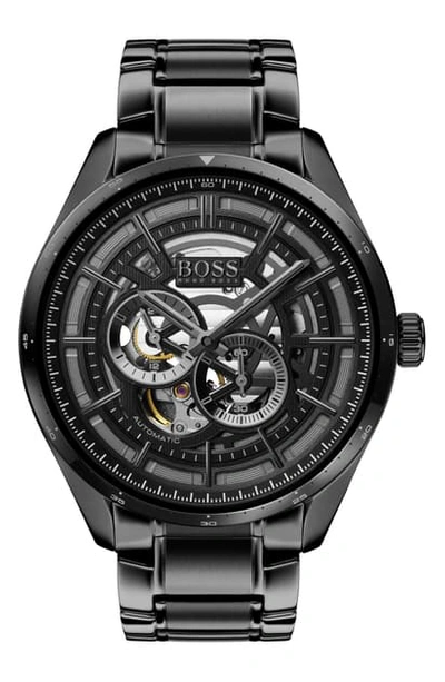 Hugo Boss Grand Prix Automatic Bracelet Watch, 44mm In Black | ModeSens