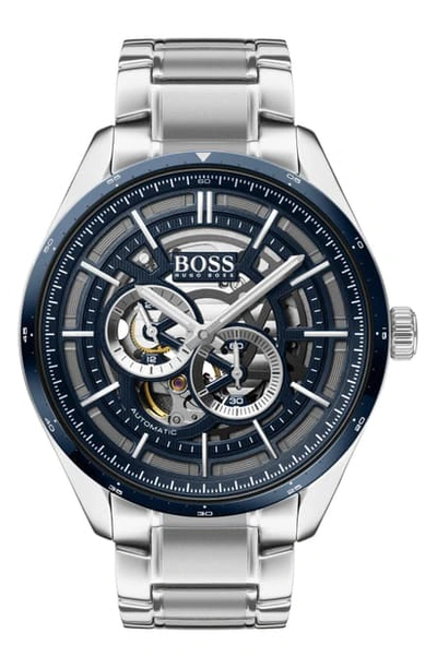Hugo Boss Grand Prix Automatic Bracelet Watch, 44mm In Silver/ Blue/ Silver  | ModeSens