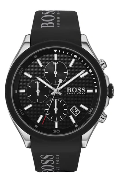 Shop Hugo Boss Velocity Chronograph Rubber Strap Watch, 45mm In Black/ Silver