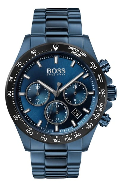 Shop Hugo Boss Hero Chronograph Bracelet Watch, 43mm In Blue/ Black