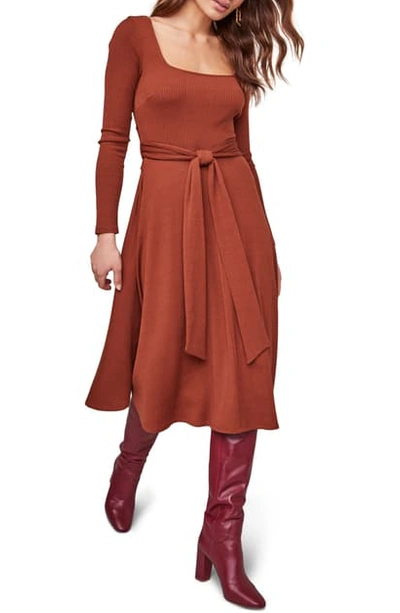 Shop Astr Sinclair Midi Dress In Warm Nutmeg