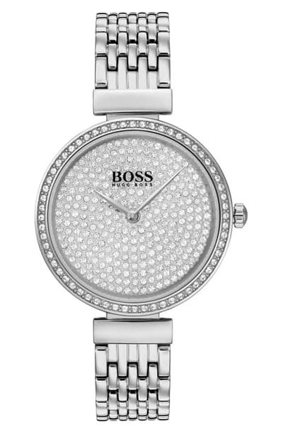 Shop Hugo Boss Celebration Pave Bracelet Watch, 30mm In Silver
