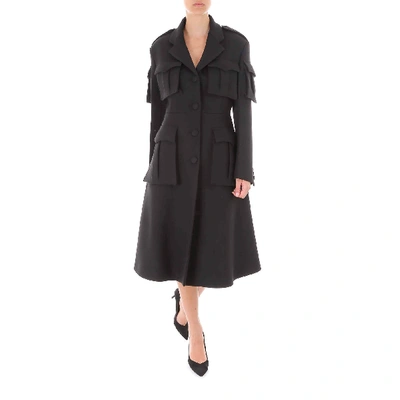 Shop Prada Flared Single Breasted Coat In Black