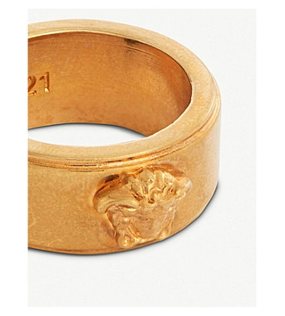 Shop Versace Medusa Head Logoed Gold-plated Brass Ring In Gold Black