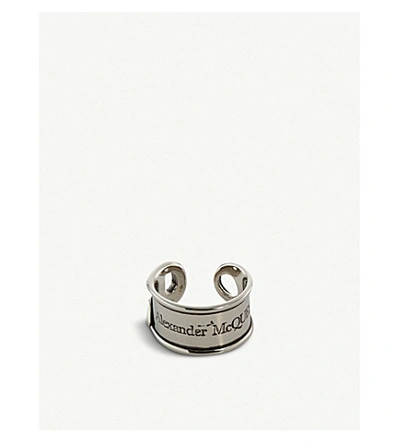 Shop Alexander Mcqueen Safety Pin Engraved Silver-plated Brass Ring