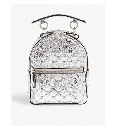 Shop Valentino Rockstud Spike Leather Backpack In Silver