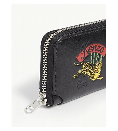 Shop Kenzo Tiger Logo Leather Coin Purse In Black
