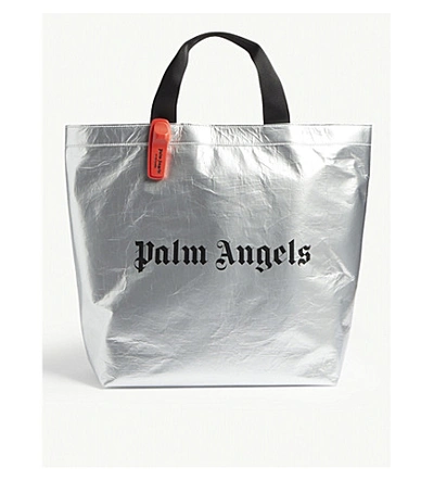 Shop Palm Angels Logo Shopper In Silver Black