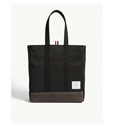 Shop Thom Browne Suede-trimmed Canvas Tote In Black