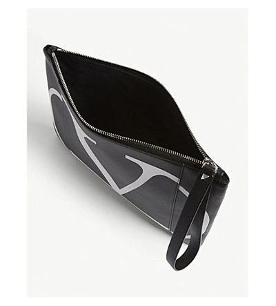 Shop Valentino 'v' Logo Leather Pouch In Black