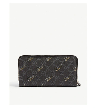 Shop Gucci Gg Supreme Zip Wallet In Black