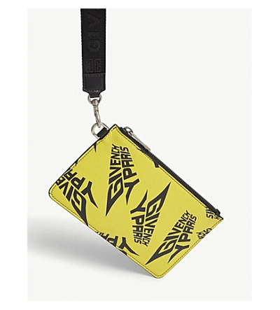 Shop Givenchy Extreme Print Leather Pouch In Yellow