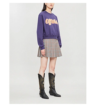 Shop Off-white Branded Cropped Cotton-jersey Sweatshirt In Dark Blue Mattone