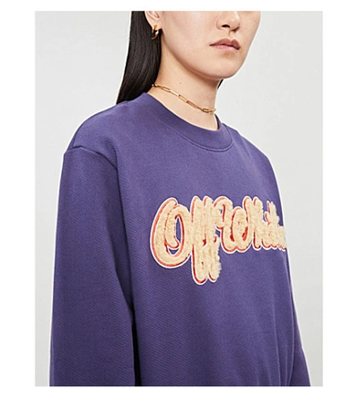 Shop Off-white Branded Cropped Cotton-jersey Sweatshirt In Dark Blue Mattone