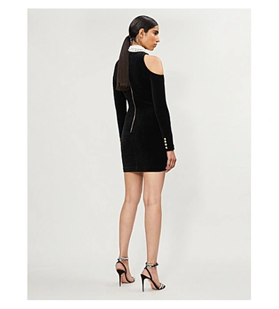 Shop Balmain Faux-pearl And Diamond Embellished Velvet Mini Dress In Black