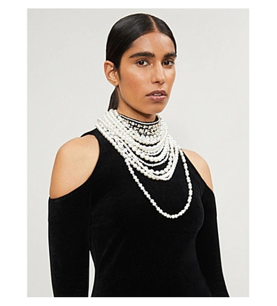 Balmain Cold-shoulder Pearl And Crystal-embellished Stretch-velvet Mini  Dress In Black | ModeSens