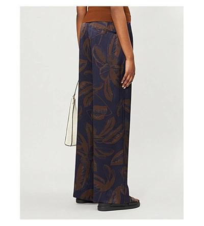 Shop Vince Palm Leaf-print Wide-leg Silk Trousers In Marine
