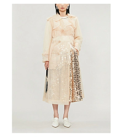 Shop Simone Rocha Sequin-embellished Ruffled Tulle Midi Skirt In Gold