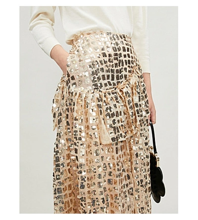 Shop Simone Rocha Sequin-embellished Ruffled Tulle Midi Skirt In Gold