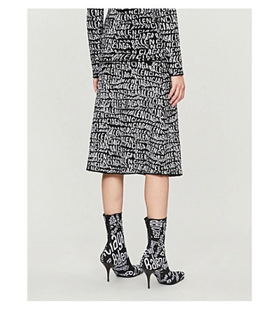 Shop Balenciaga Logo-print Fluffy-knit Midi Skirt In Black/white