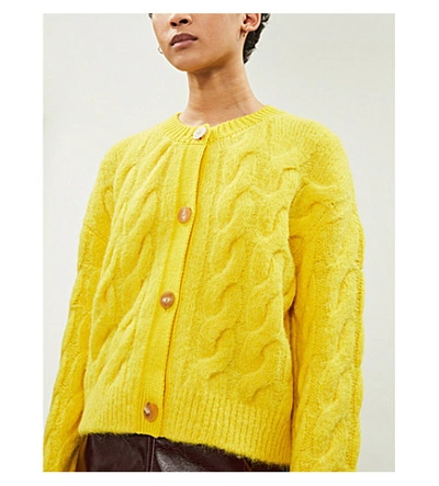 Shop Sjyp Cable-knit Chunky Wool-blend Cardigan In Yellow