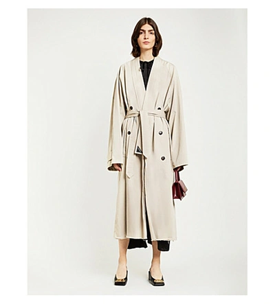 Shop Balenciaga Double-breasted Cotton Trench Coat In Beige