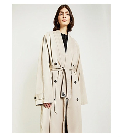 Shop Balenciaga Double-breasted Cotton Trench Coat In Beige