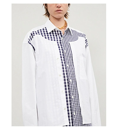 Shop Jw Anderson Gingham-panelled Cotton Shirt In White
