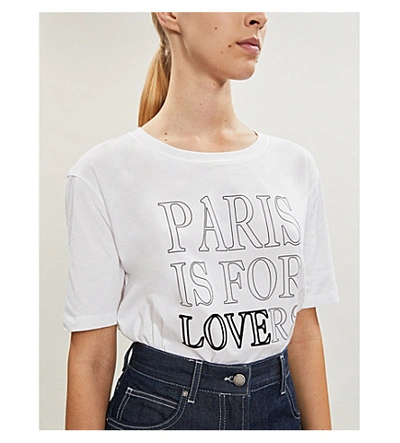 Shop Sandro ‘paris Is For Lovers' Slogan Cotton-jersey T-shirt In White