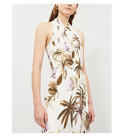 Shop Vince Tropical Garden Crepe Dress In Pale Alder