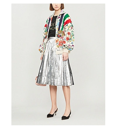 Shop Gucci Floral-print Jersey Bomber Jacket In Ivory Multi