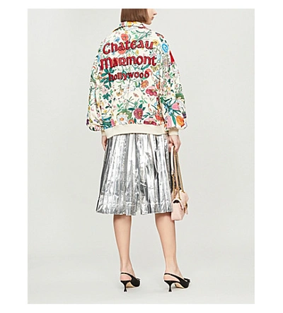 Shop Gucci Floral-print Jersey Bomber Jacket In Ivory Multi