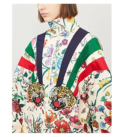 Shop Gucci Floral-print Jersey Bomber Jacket In Ivory Multi