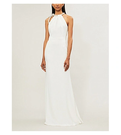 Shop Alexander Mcqueen Wrap-over Neckline Sleeveless Crepe Maxi Dress In Light Ivory