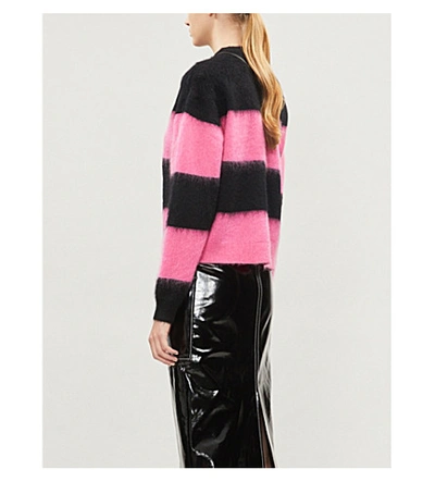 Shop Bella Freud Striped Embroidered Mohair-and-wool Blend Jumper In Flamingo Pink