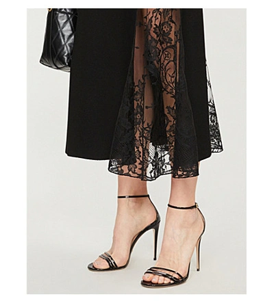 Shop Givenchy High-waist Floral-lace And Crepe Midi Skirt In Black