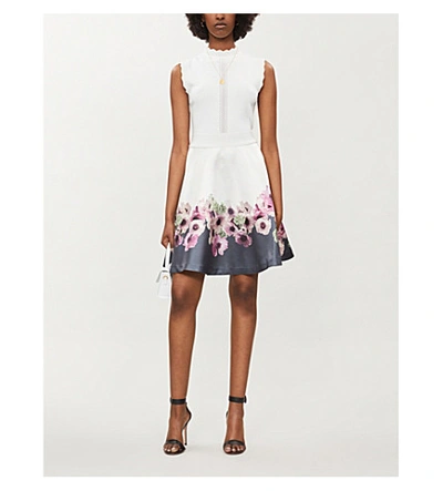 Shop Ted Baker Neopolitan Stretch-knit And Satin Skater Dress In Ivory