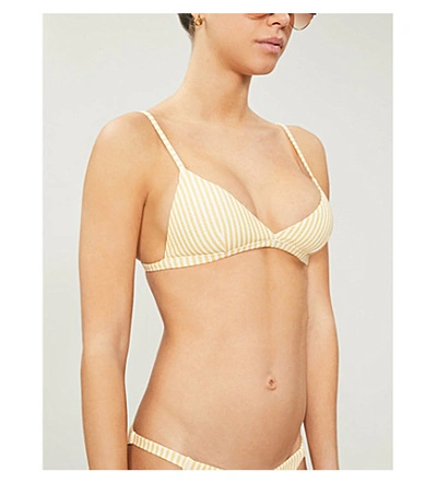 Shop Asceno Striped Triangle Bikini Top In Yellow Dense Line