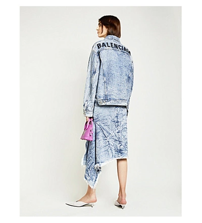 Shop Balenciaga Logo-embroidered Oversized Denim Jacket In Crinkle Wash