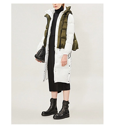 Shop Sacai Hooded Stand-collar Padded Shell Coat Gilet In Khaki Wht