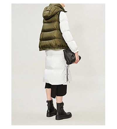 Shop Sacai Hooded Stand-collar Padded Shell Coat Gilet In Khaki Wht