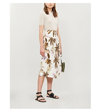 Shop Vince Tropical Garden Crepe Skirt In Pale Alder