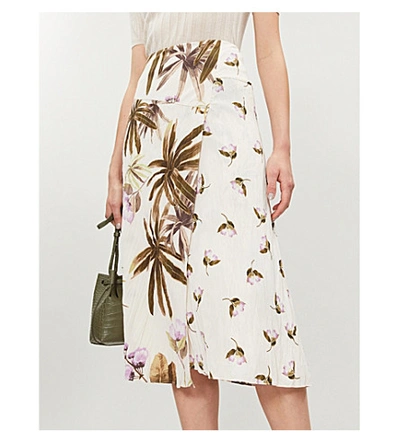 Shop Vince Tropical Garden Crepe Skirt In Pale Alder